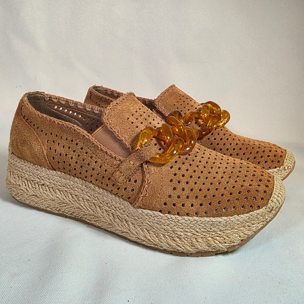 Dolce Vita Jhenee Tan Suede Espadrille Platform Sneakers Womens 9 Chunky Chain